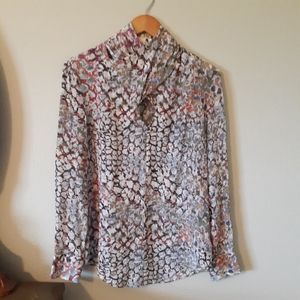 100% Silk Leopard Print Blouse in Grey